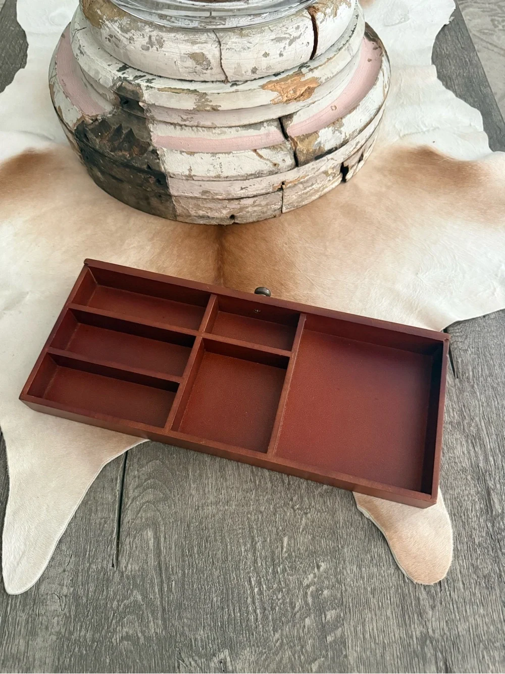 Wooden Desk Organizer Tray in Rust Brown - Display Trinket Shelf
